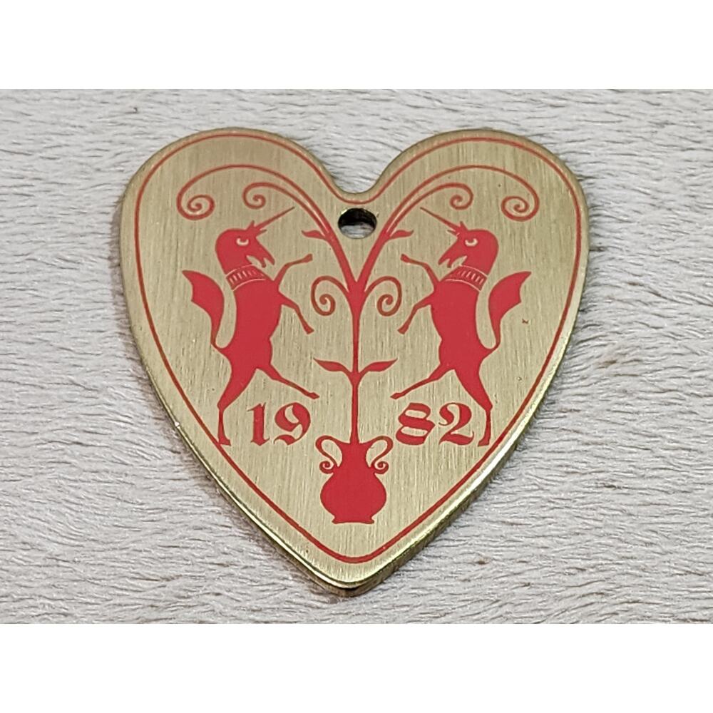 Baldwin Brass Unicorn Hex Gold Heart Ornament 1982 Christmas Holidays 3 1/4" Vtg